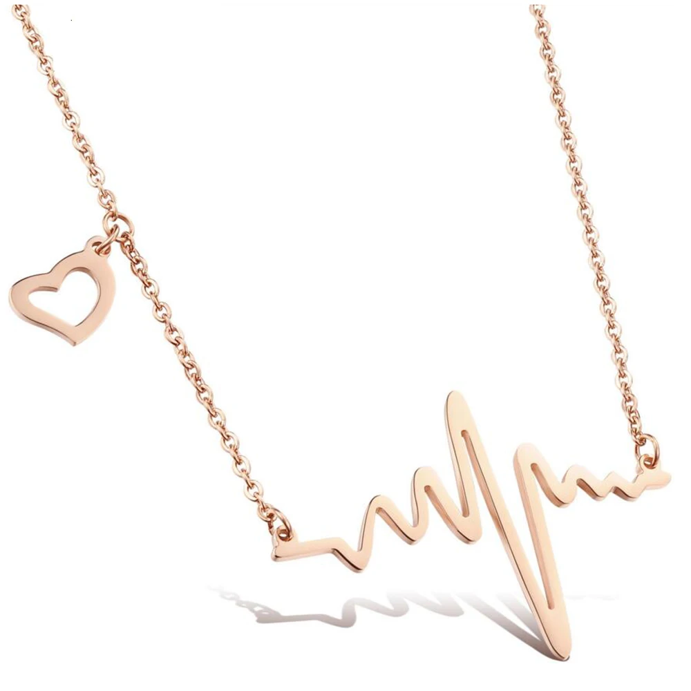 

Fashion heart beat 18k gold plated chain collar stainless steel necklace jewelry