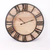 wooden metal grained roman numerals wall clock
