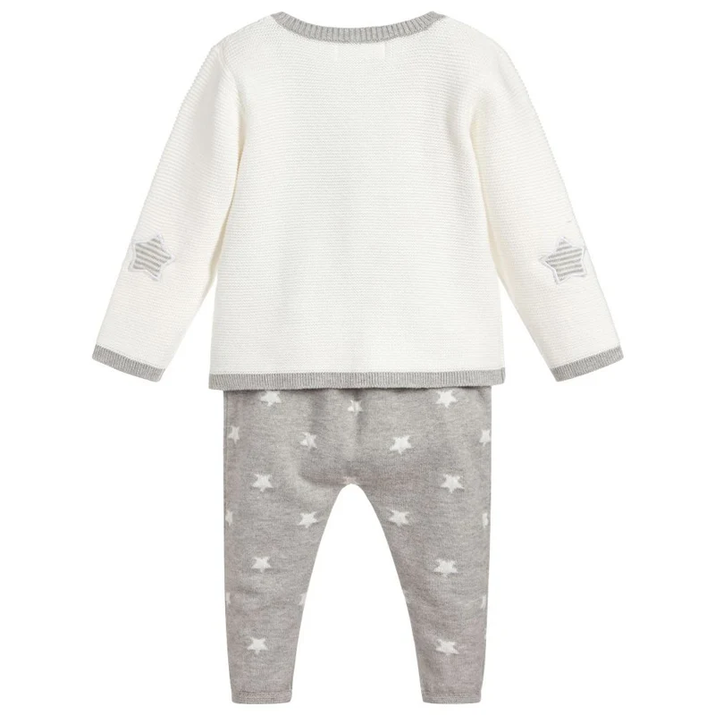 Manufacturer Custom Print Design Winter Cartoon Knitted Cotton Kids Clothing Set For Boy Girl