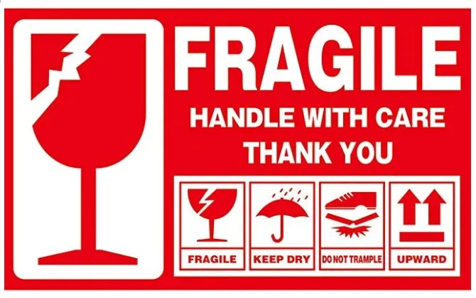 with words This Way Up Fragile Packaging Stickers 