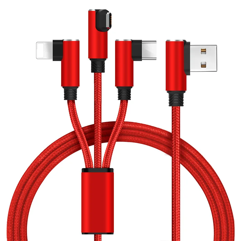 

Amazon hot sale micro usb data cable 3 in 1 type c cable 90 degree usb charging cable for iphone Android, Chinese red