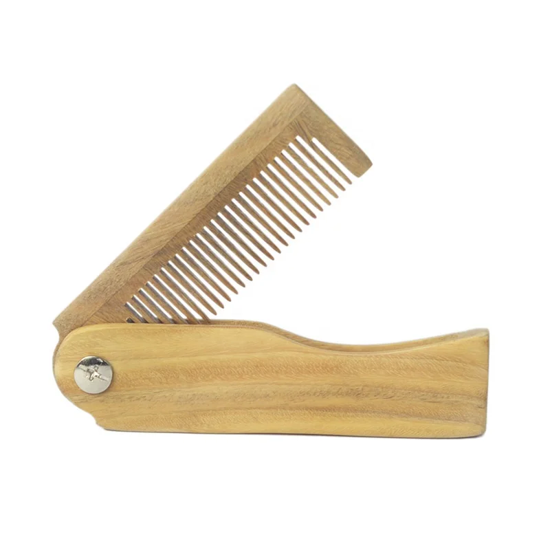 

wooden comb hair beard barber folding pocket v mens comb custom logo, Natural color