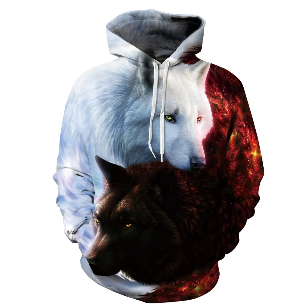 

New Arrival Fashionable Wolf 3D Digital Printing Colorful Unisex Couple Hoodies Printing