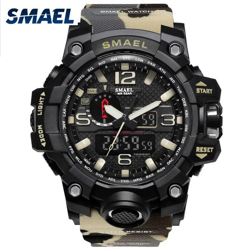 

2018 SMAEL 1545MC New Watch 50M Water Resistant Multifunction Digital Watches Sport Clock Men Watch, Army green;khaki;blue;red;orange