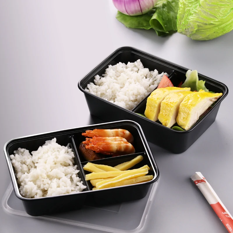 
500/650/750/1000ml Disposable pp material 2 or 3 compartment microwave take away lunch box for rice and meat food package 