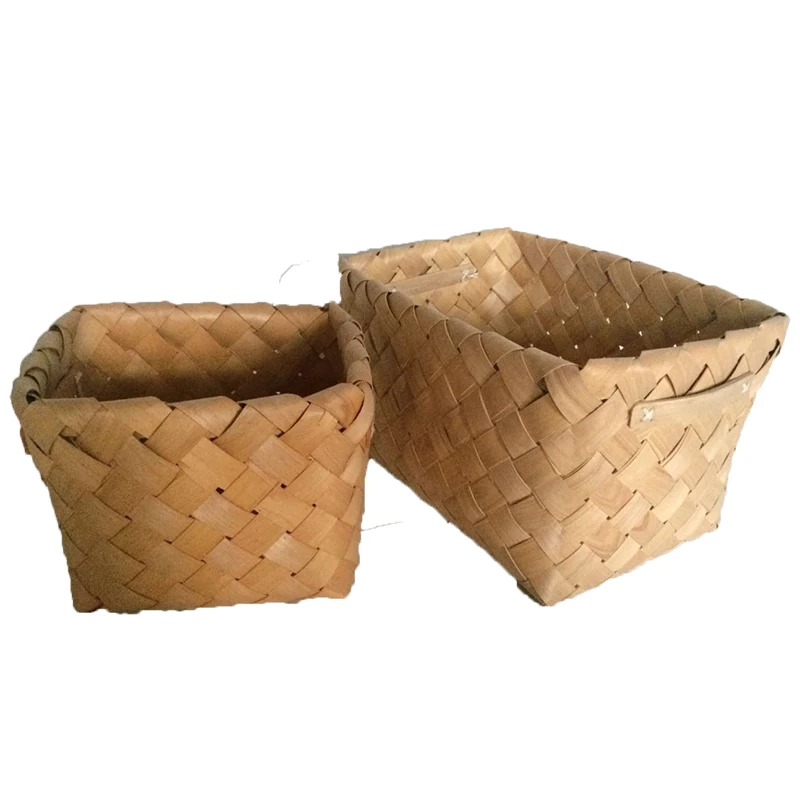 Wood Chip Woven Storage Baskets For Bread Fruit Handmade Weave Bin