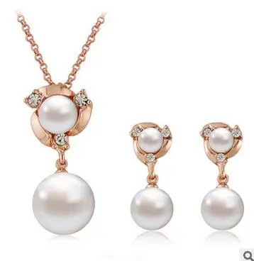 

Luxury Brand Imitation Pearl Necklace Earrings Wedding Jewelry Sets Vintage Fashion Crystal Bridal Jewellery Set Women Gift