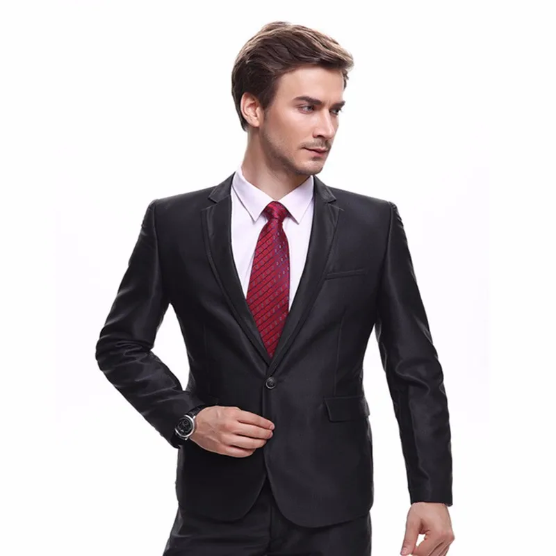 High Quality Man Office Suits Slim Formal Business Black Suit Blazer ...