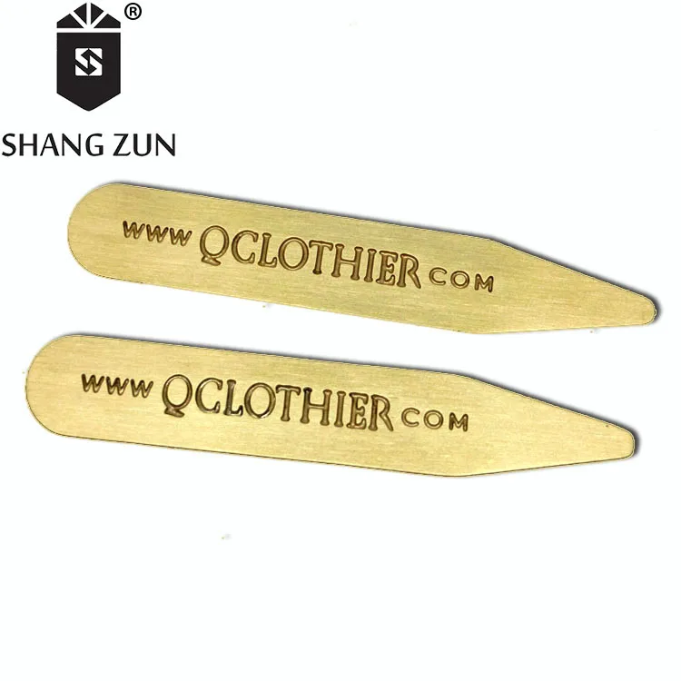 

Manufacturers custom metal collar inserts brass collar stiffeners etch engraving customer's logo smooth surface collar stays, Yellow