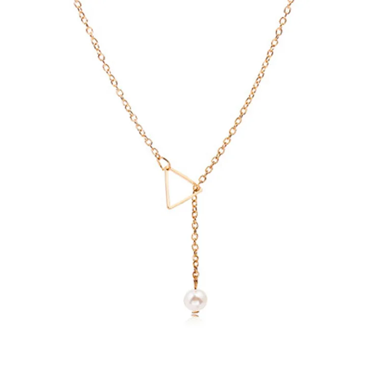 

Triangle Pearl Adjustable Simple Design For Women Wholesale Necklace, Colorful