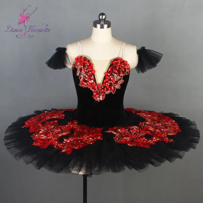 

Black swan costume professional performance ballet dance tutu with 7 layers stiff tulle pleated tutus BLL086