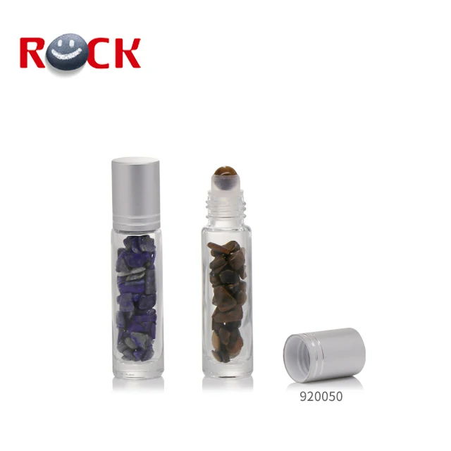 

Factory customized colorful 10ml glass essential oil roll on bottle with colorful stone in