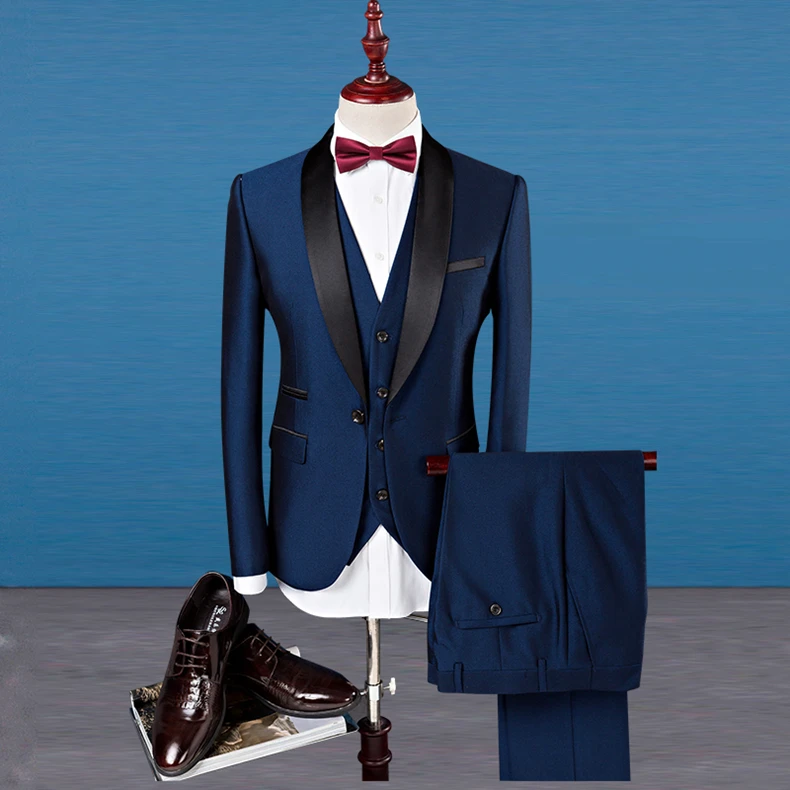 

Men Suit Wedding Suits For Men Shawl Collar 3 Pieces Slim Fit Burgundy Suit Mens Royal Blue Tuxedo Jacket, Picture