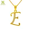 Alphabet necklace with link chain crystal charm 26 initial letter E