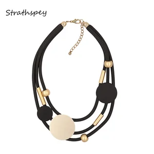 Fashion Women Metal leather Silicone rubber  Long Necklace