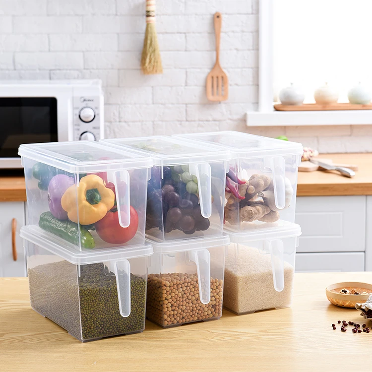 

2021 Hot kitchenmulti function plastic storage container box with handle, Transparent
