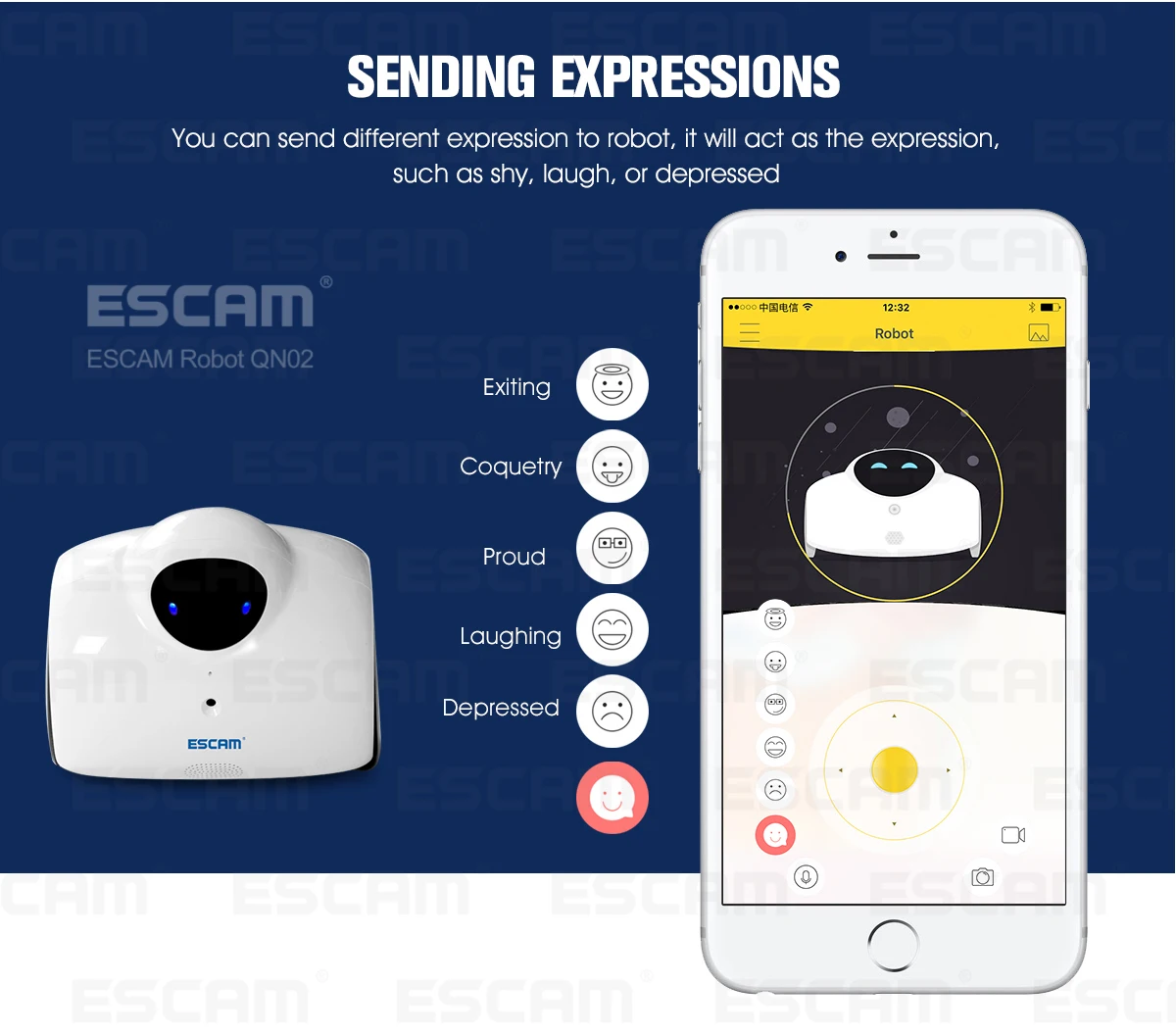 Escam Qn02 Remote Control Robot Smart Video Camera Support 2 Way Talk