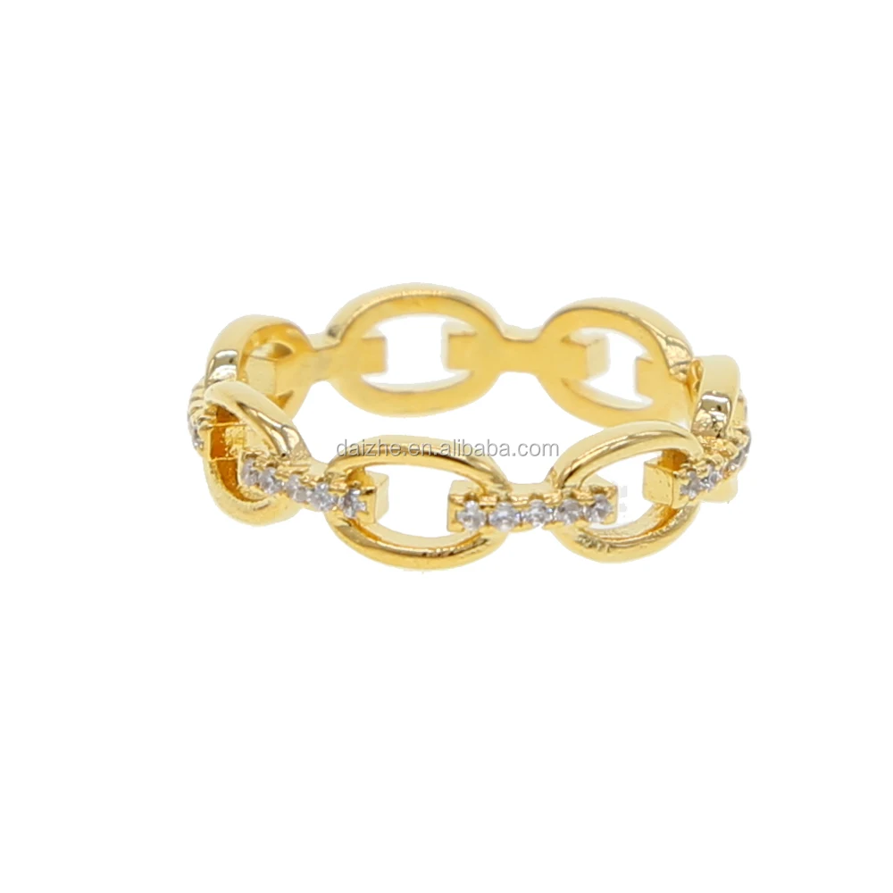 

2018 fashion hip hop ice out mens gold ring with cz paved big chain rings for men