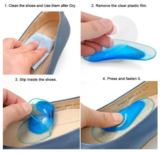 Arch Support Insoles Gel Foot Massage Flat Feet Insoles 4 Pairs (8