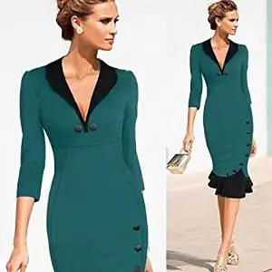 2014 Women Vintage Pinup Elegant Patchwork Cotton Tunic Prom Work Business Party Cocktail Mermaid Dress Bodycon Midi Dress Plus Size S-XXL