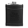 304 double wall hip flask with leather wrapped for father's day gift