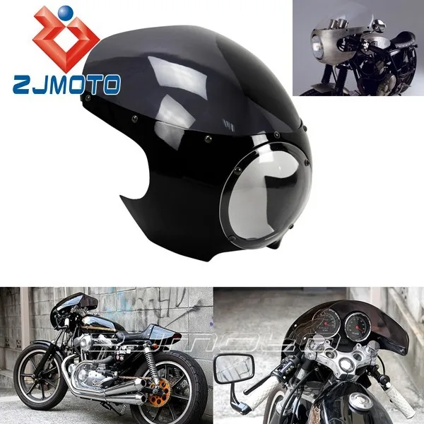 5 3 4 Headlight Fairing Motorcycle Black And Smoky Abs Motorbike Front For Cafe Racer Sportster Dyna W 39mm Forks Fx Xl