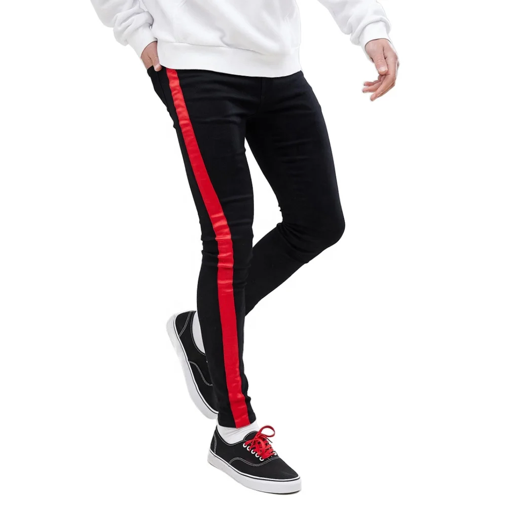 

55647 Factory Wholesale Striped Slim Men's Jeans Black Men's Jeans
