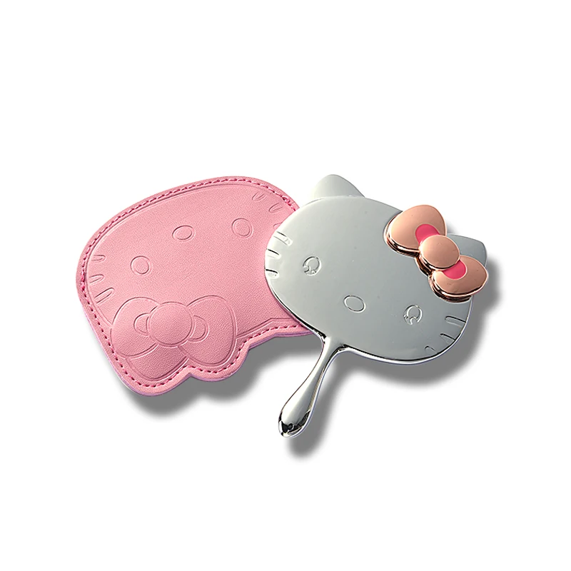 Wholesale high-end metal hand-held PU bag makeup bag mirror, stainless steel compact mirror custom