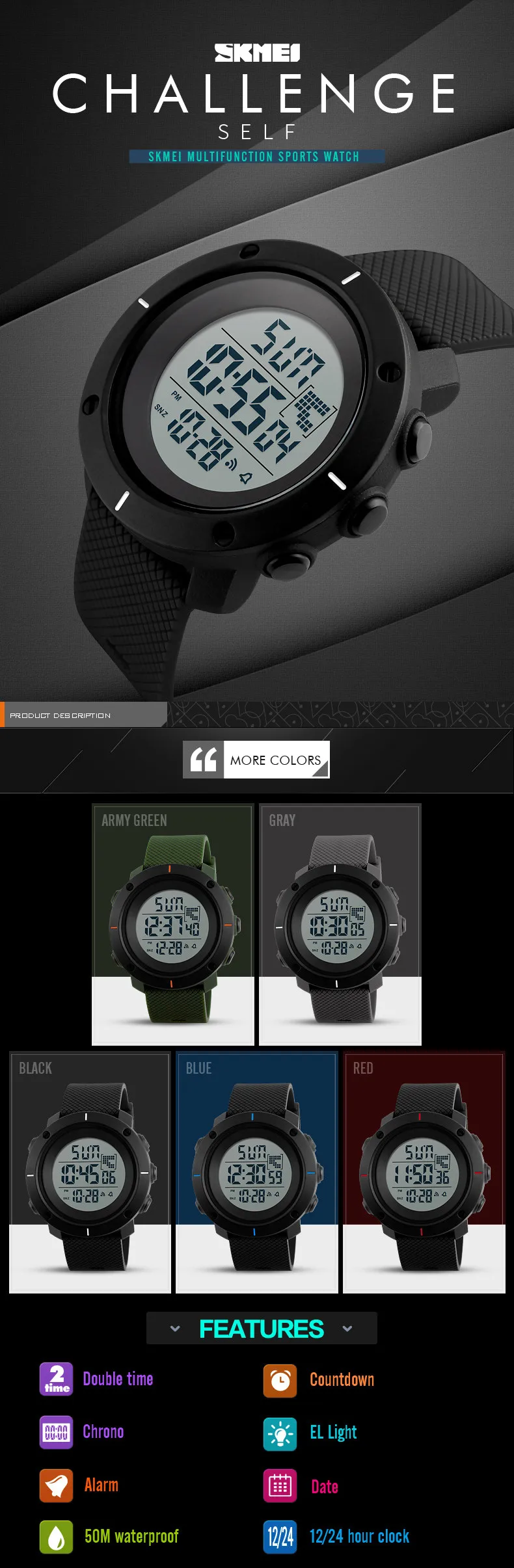 hot christmas gift  brand SKMEI 1212 hand watches  digital army 5atm waterproof kid's Watch