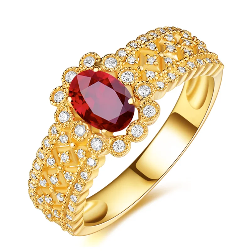 

Saudi Arabia yellow gold jewellery wholesale 1.27ct natural gem stone red ruby 18k gold ring