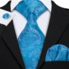 Exquisite Embroidered Light Blues Floral Men Silk Tie Set