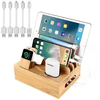 

In stock Newest Model 6 in 1 Bamboo Charging Box Wooden Organizer for phone ,tablet,air pods