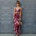 New Sundress Floral Print Women Split Long Cover Up Summer Bohemia Sexy Backless Camisole Dresses Beach