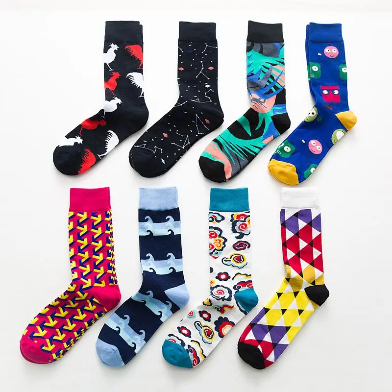 

Fashionable men's colored cotton happy socks, 8 colors changing color
