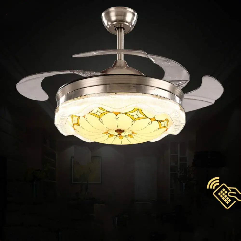 Chandelier Fan With 4 Clear Acrylic Retractable Blades Bedroom