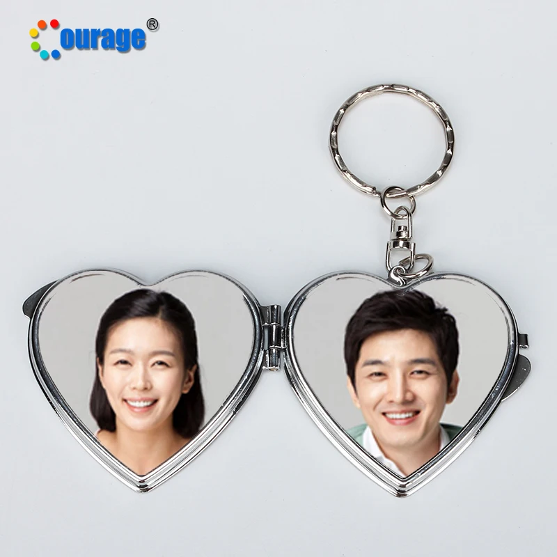 

Double sides printing heart shape blank compact mirror keychain sublimation, Sliver plated