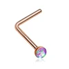 Synthetic Fire Opal 2mm 3mm Flat Top Nose Screw Rose Gold Titanium Plated L Shaped Nose Studs