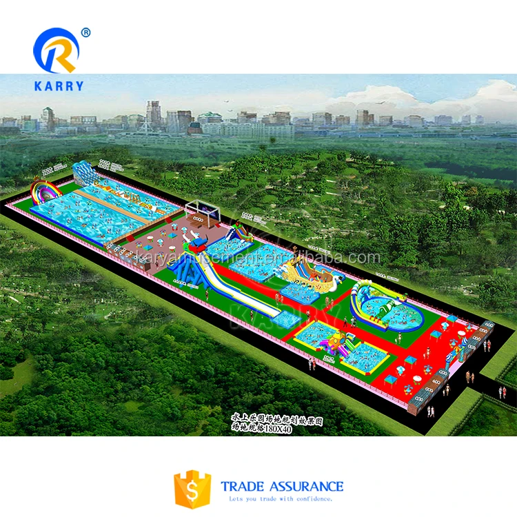 Outdoor Popular Inflatable Water Mobile Land Park With Big Pool For