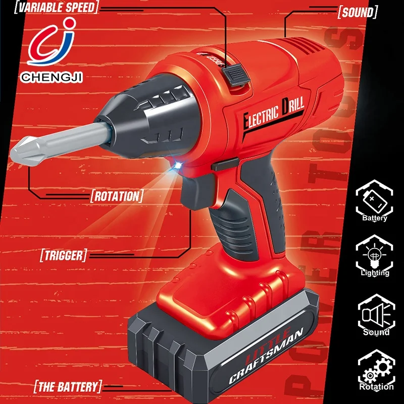 
Hot sale kid super power pretend play realistic tool set electric hand drill toy 