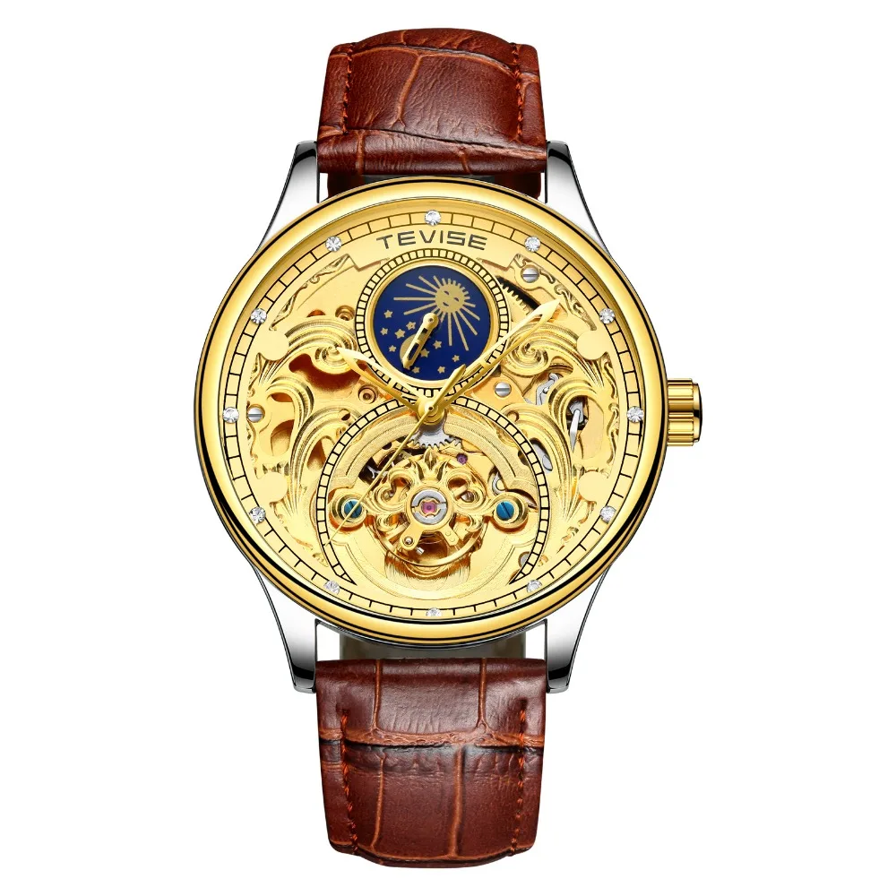 

TEVISE T820A Men's Hot Product Leather Automatic Mechanical Automatic Moon Phase Fashion Casual Watch, Choice