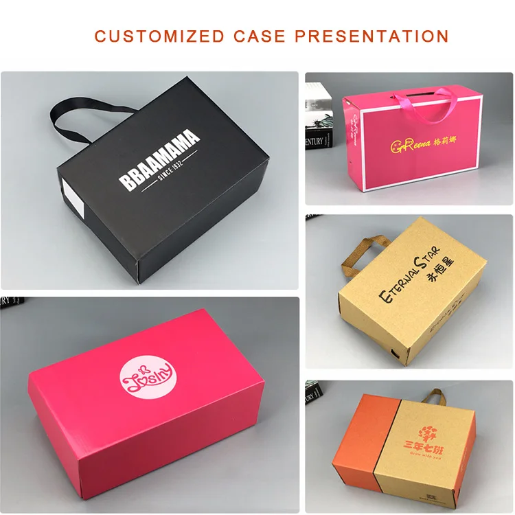 Template Black White Kraft Shoe Box For Adults And Children Bandbox Packaging With Handle Corrugated Board Box