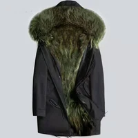 

Hot selling winter real men fur parka high end fur parka mens black parka coats with fur hood