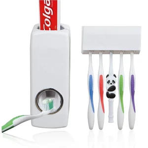 Image of Amazon Top Seller 2019 Hot Sale Home Super Sticky Automatic 5 Toothbrush Holder/Set Wall Mount Stand Toothpaste Dispenser
