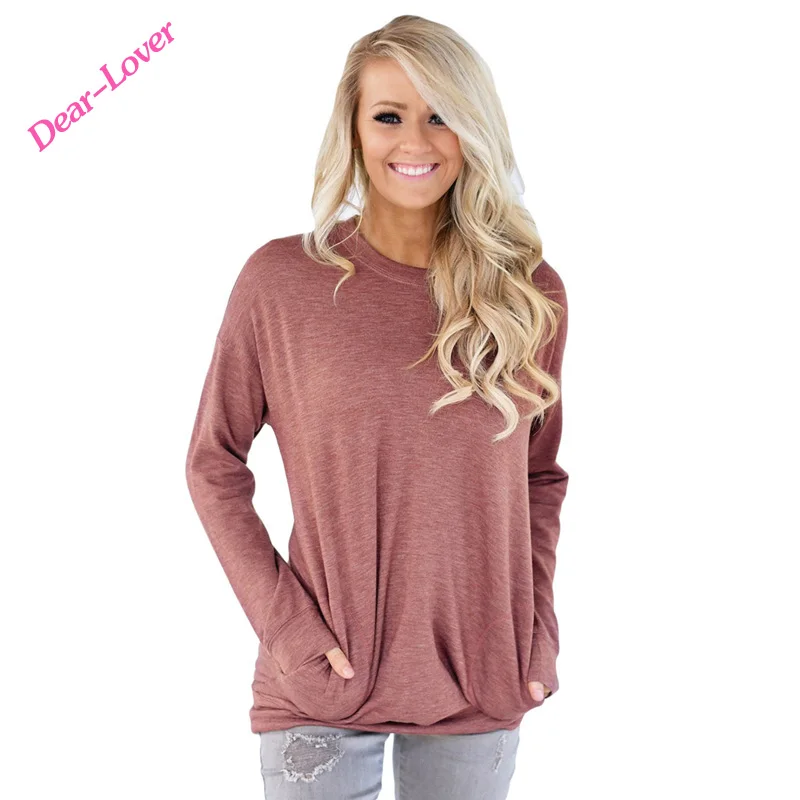 

Latest Style Casual Long Sleeve women Top with pocket, As shown women top