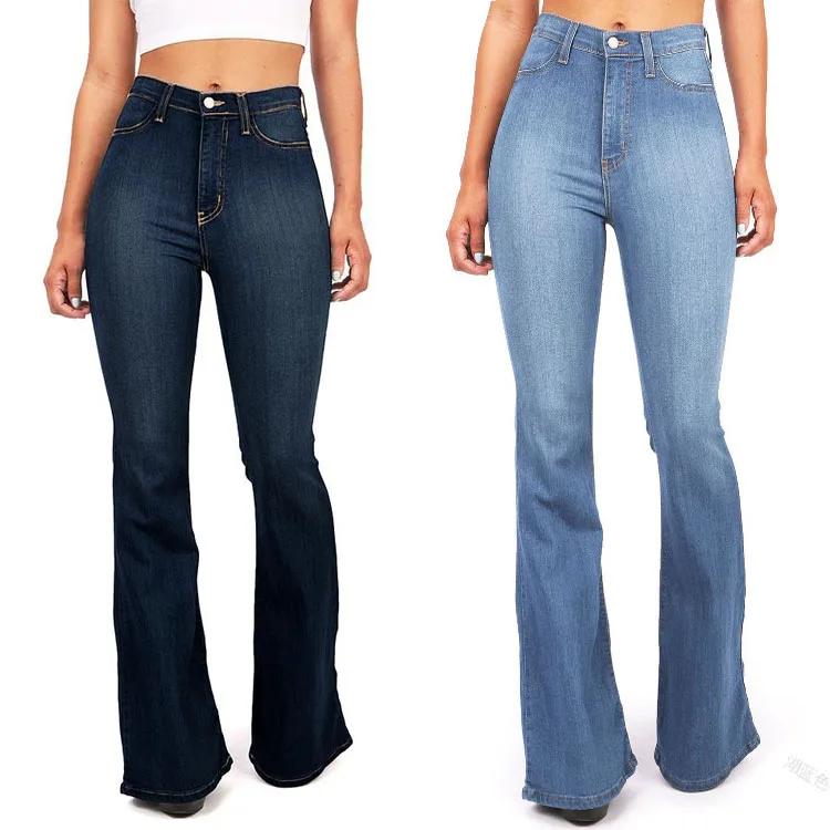 High quality latest design high-waist stretch jeans flared pants women