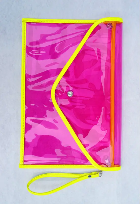 Oversize Clear Envelope Clutch Purse Bag Handbag Black Transparent