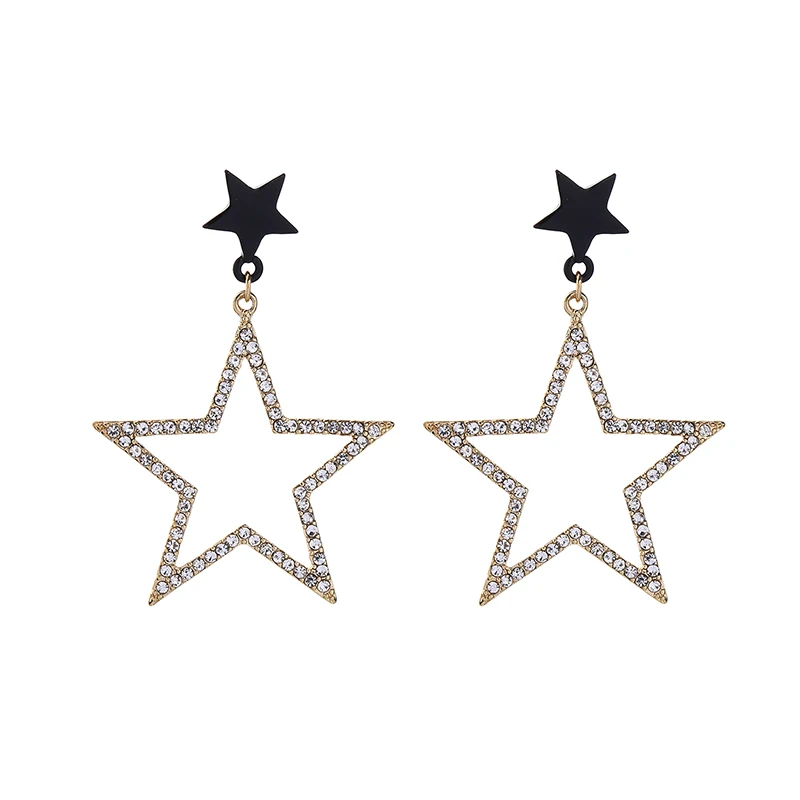 

ed01662c Black Star Stud And Clear Crystal Star Silver Post Earrings, As picture