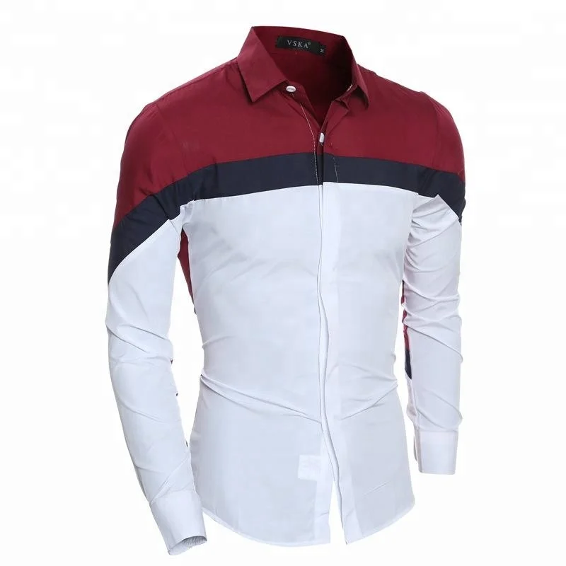 Wholesale 2018 men Shirt European style long sleeve splice casual shirts