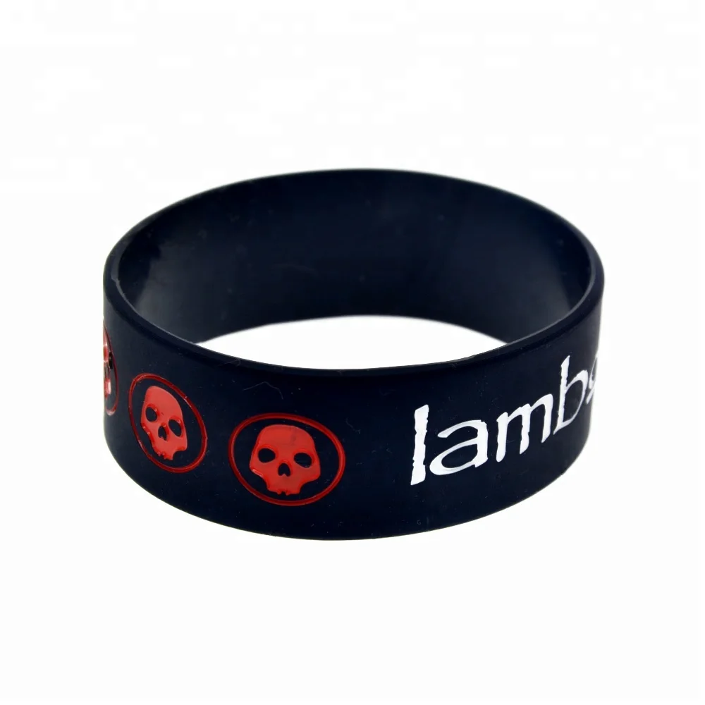 

25PCS 1 Inch Wide Skull Logo Lamb of God Silicone Wristband Promotion Gift, Black