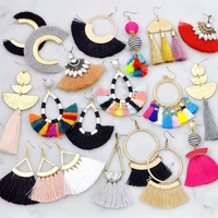 

Personalized unique hoop fringe with multi color fan shape silk tassel earring